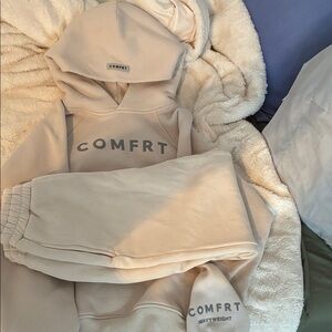 COMFRT Women's Cream Hoodie and Sweatpants - top is medium, pants are small